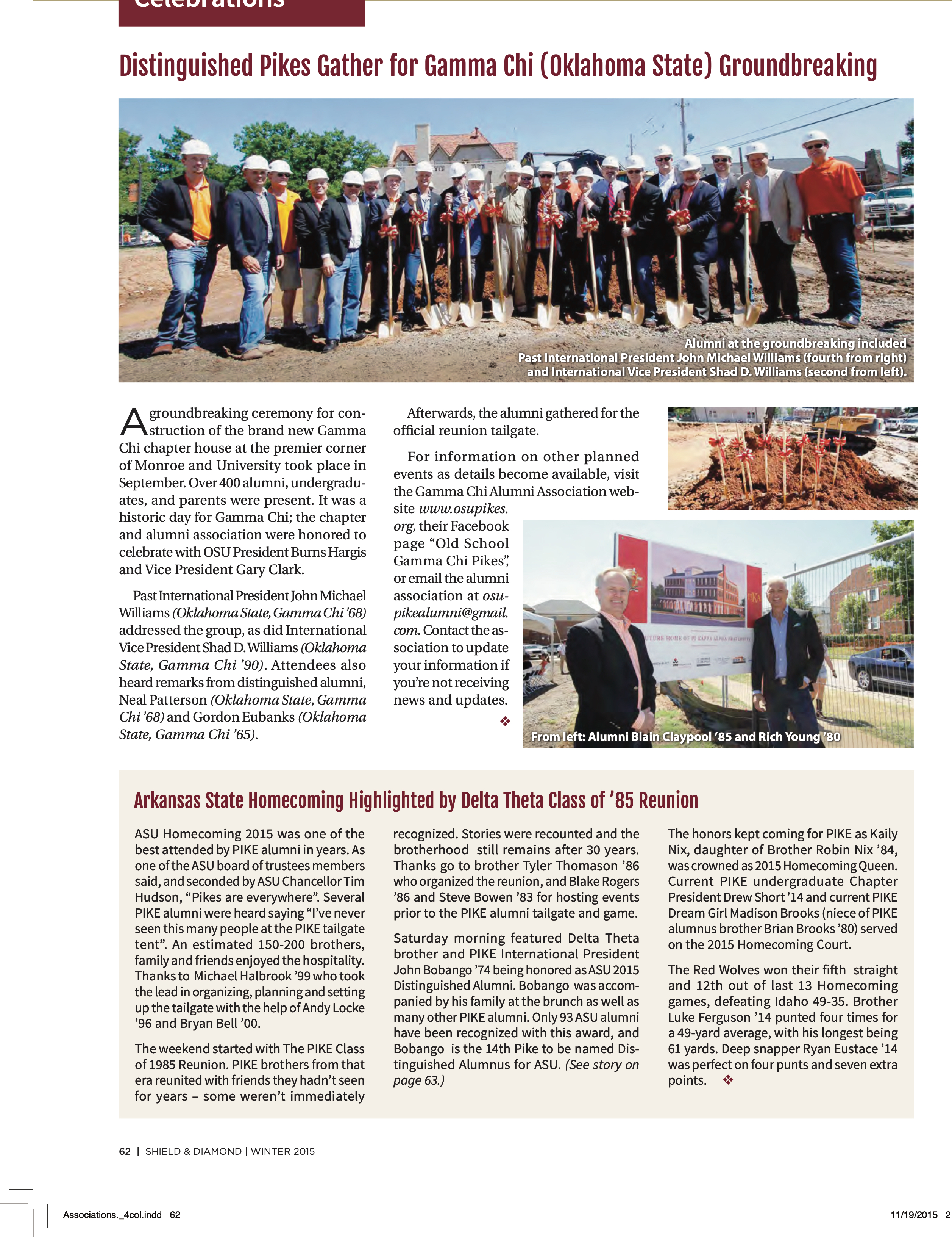 Celebrations: Distinguished Pikes Gather for Gamma Chi (Oklahoma State) Groundbreaking, Winter 2015